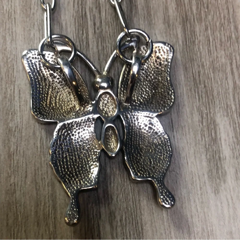 White Fire Opal Silver Butterfly Necklace - Picture 8 of 9